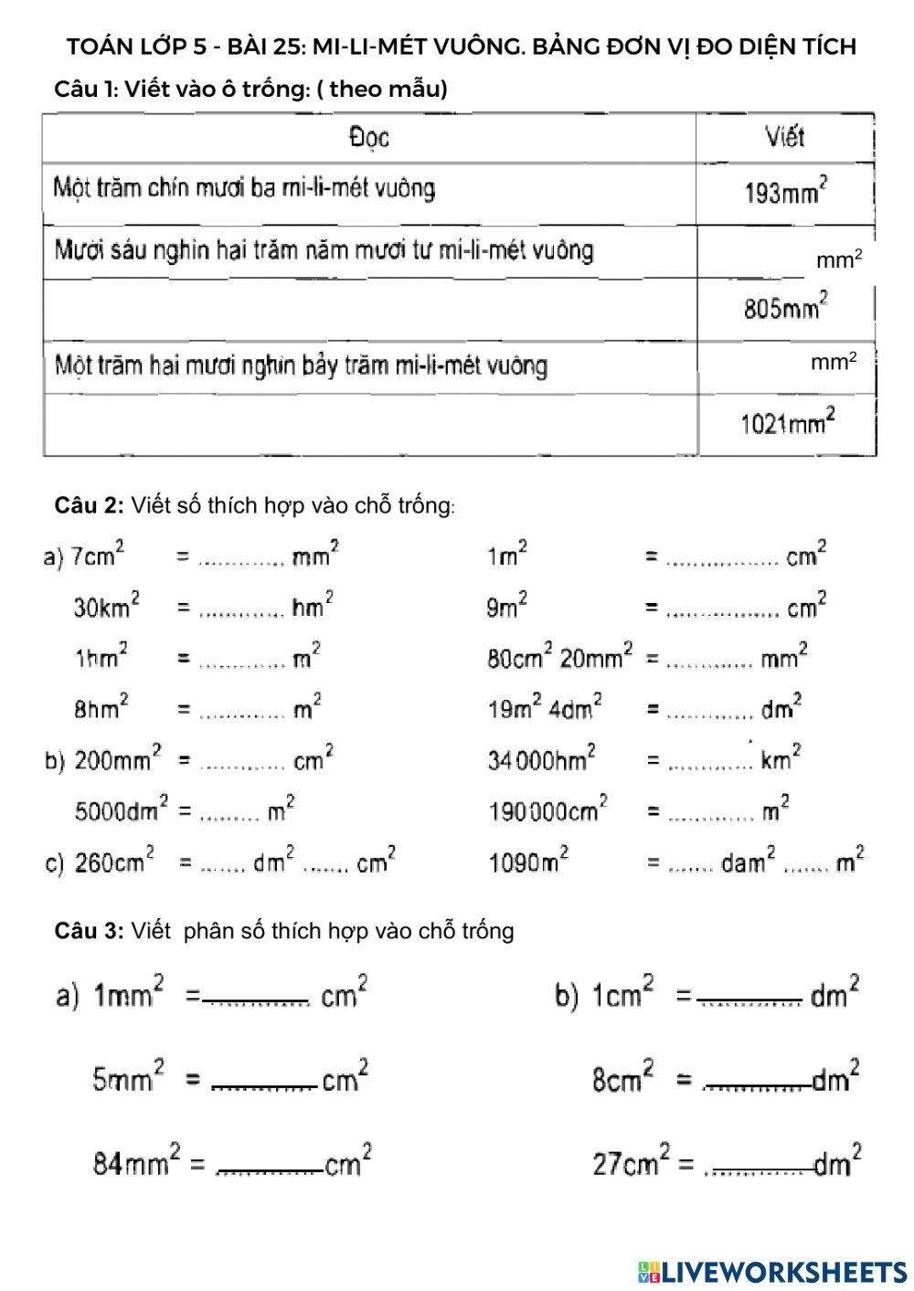 Toán lớp 5 - bài 25: héc-tô- mét vuông. bảng đơn vị đo diện tích