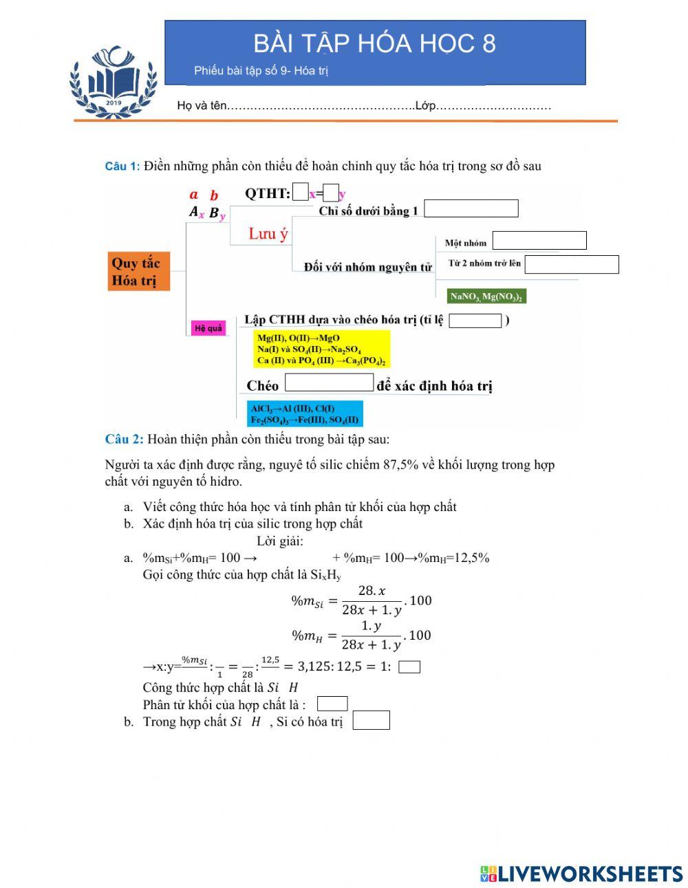 Phiếu 9- Hóa trị