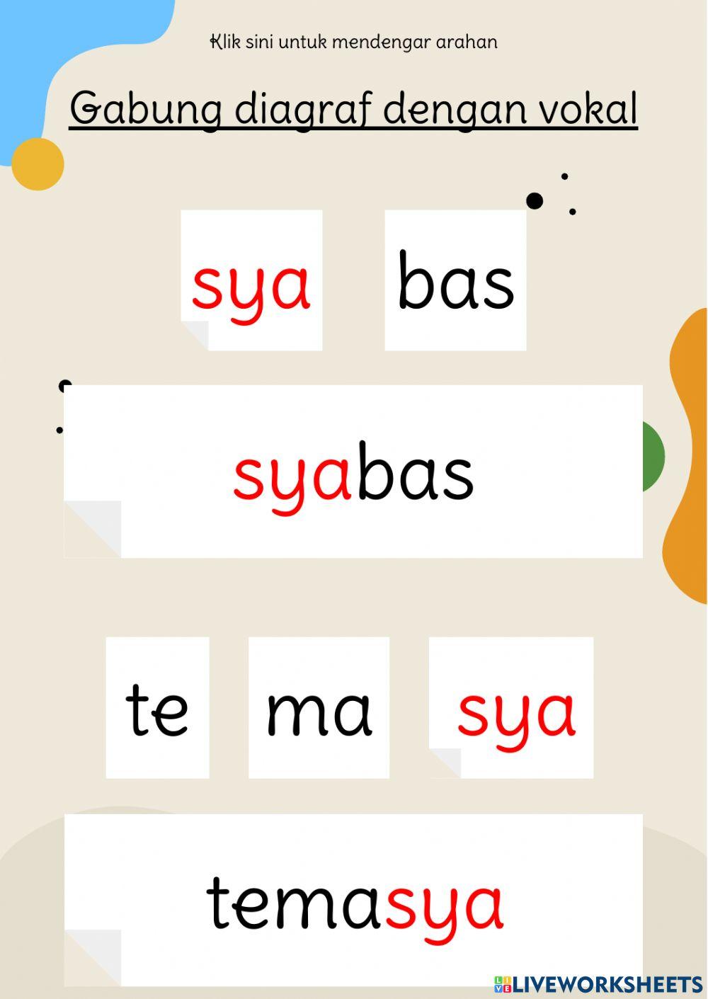 Panduan gabung  diagraf -sy- dengan vokal a,i,u