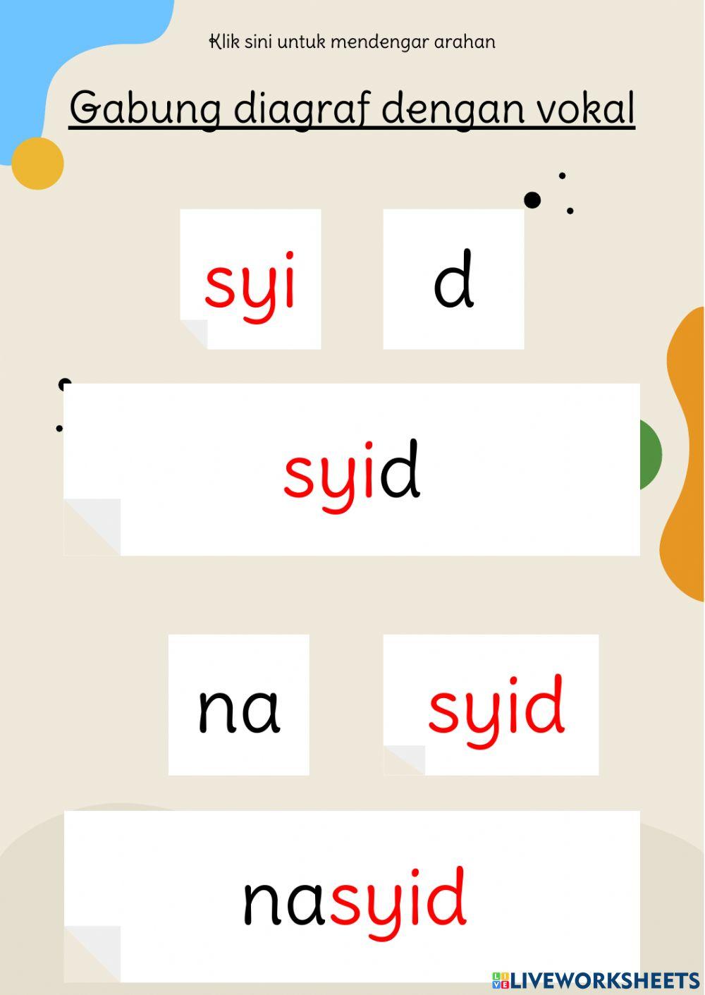 Panduan gabung  diagraf -sy- dengan vokal a,i,u