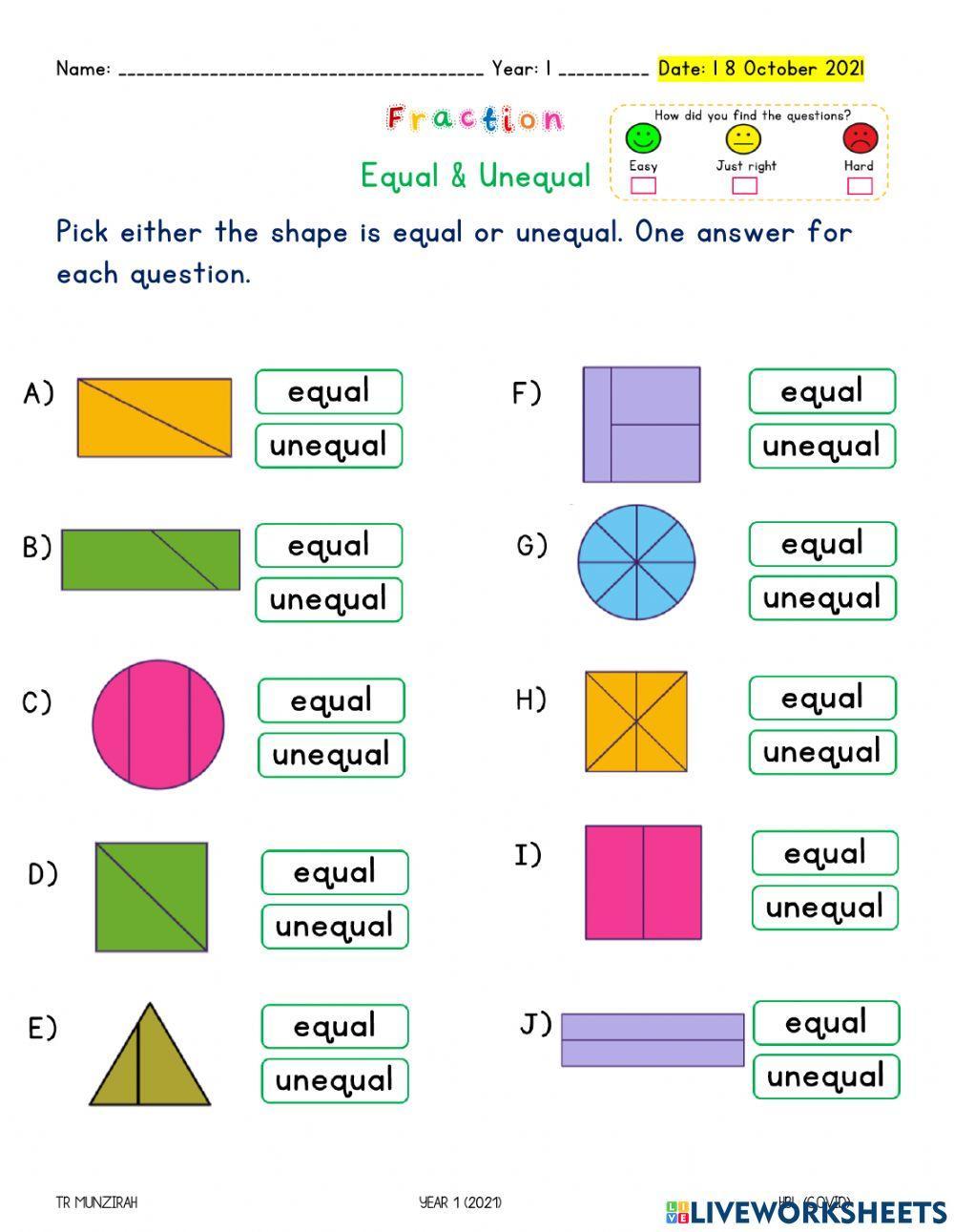 Fraction: Equal and Unequal Parts