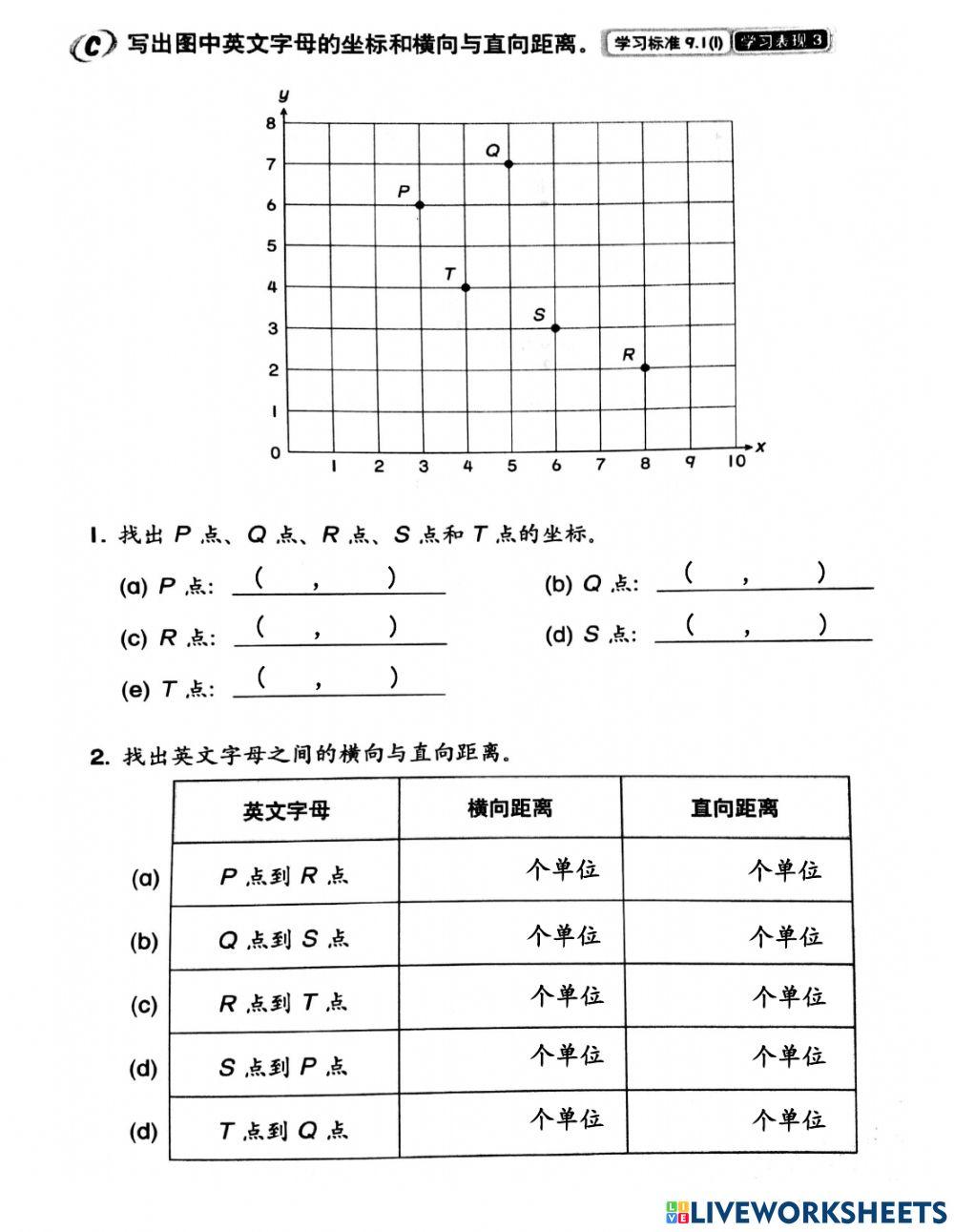 六年级数学 坐标（横向距离和直向距离）