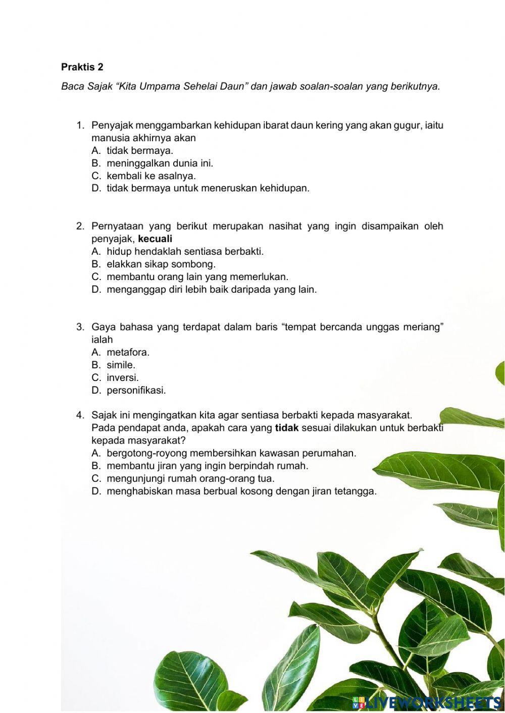 Sajak Kita Umpama Sehelai Daun