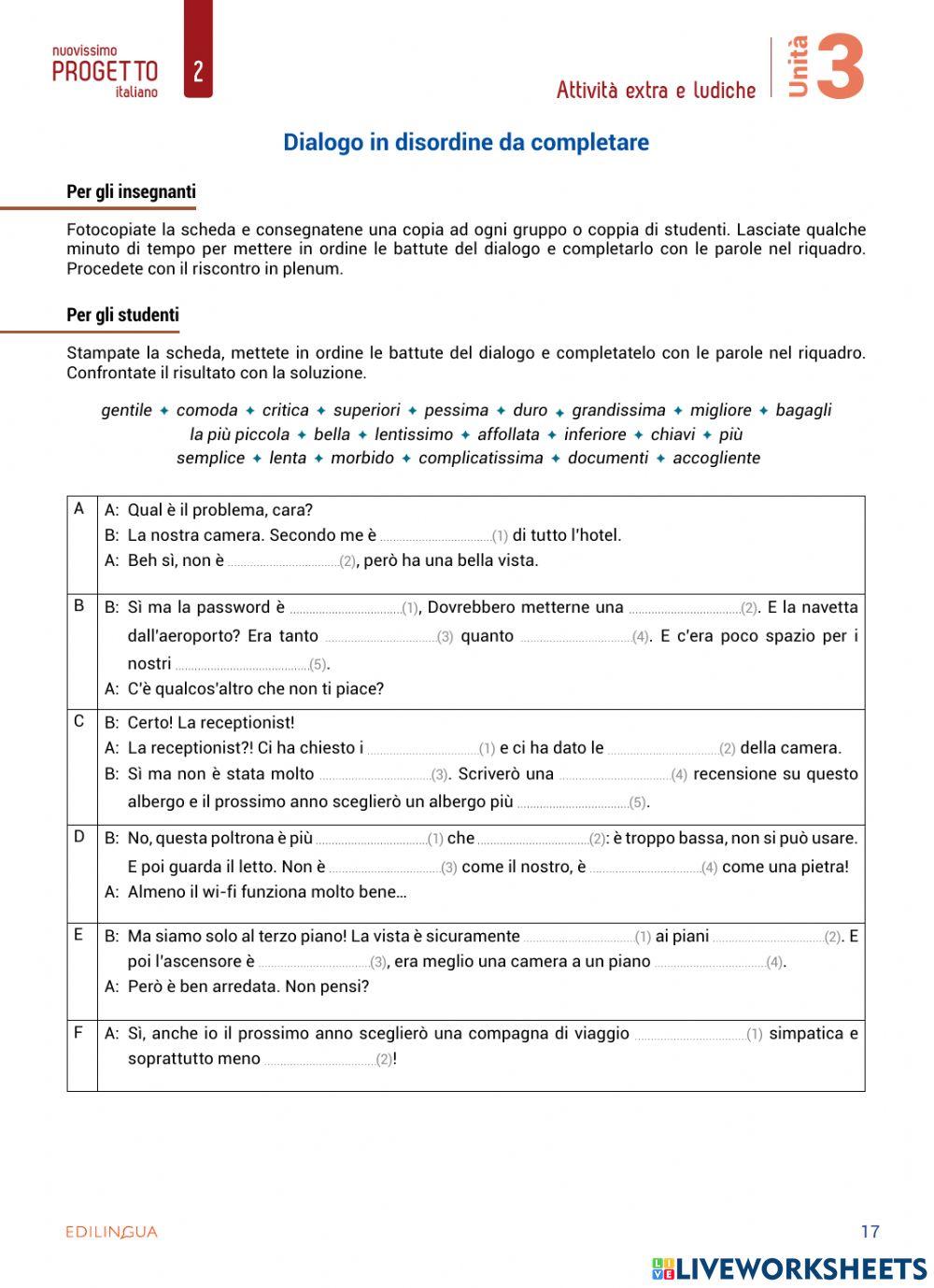 Dialogo in disordine da completare