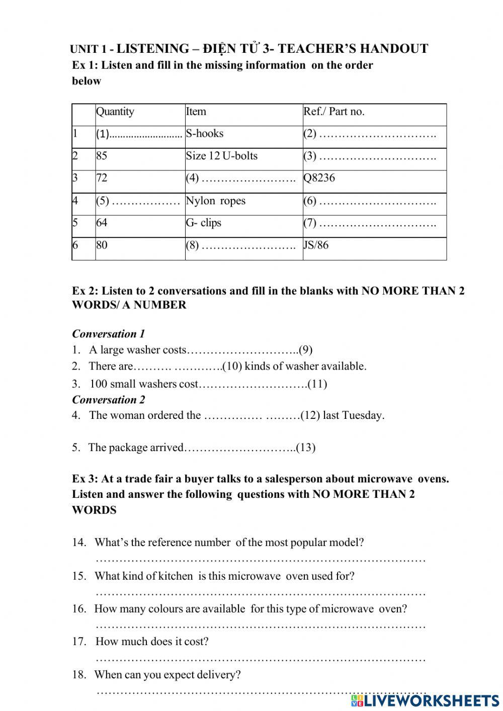 Listening unit 1- teacher handout