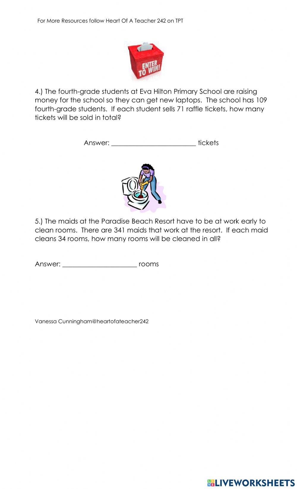 3 Digits by 2 Digits Multiplication Word Problems