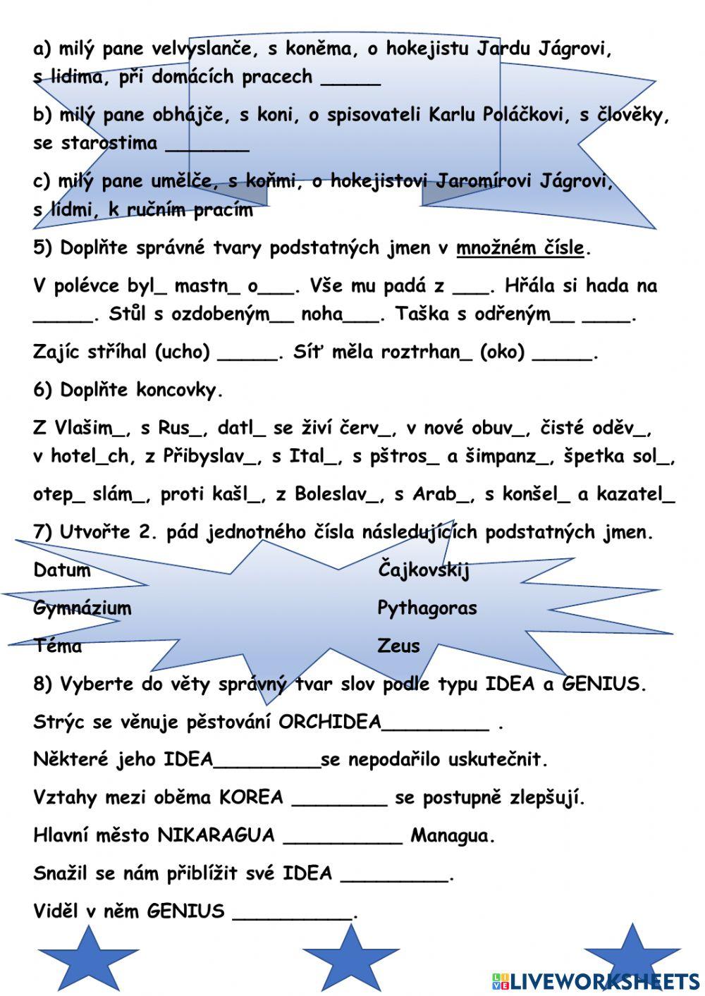 Test podstatná jména (podle uč. ČJ pro 8. roč. Nová škola duha)