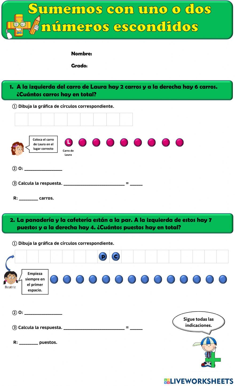 Sumemos con uno o dos números ocultos (Gráfica de Círculos)