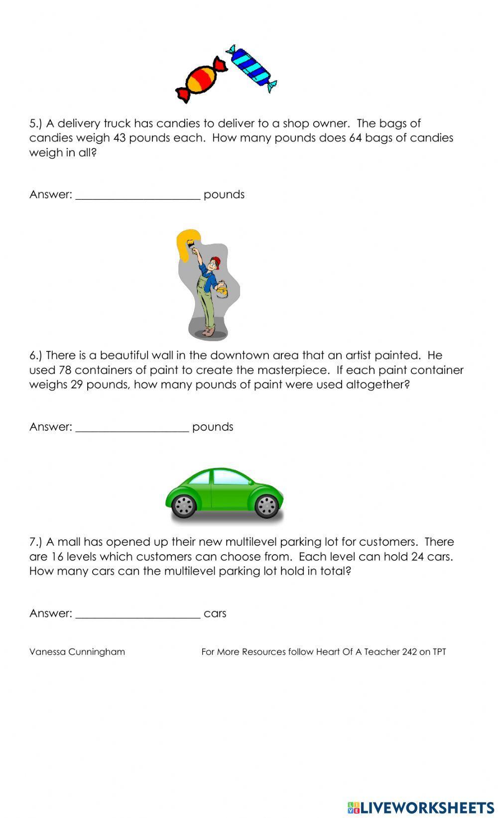 2 Digits by 2 Digits Multiplication Word Problems