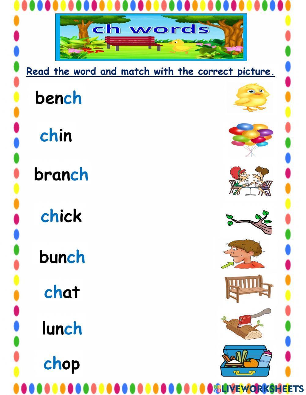 Digraph ch beginning and ending words