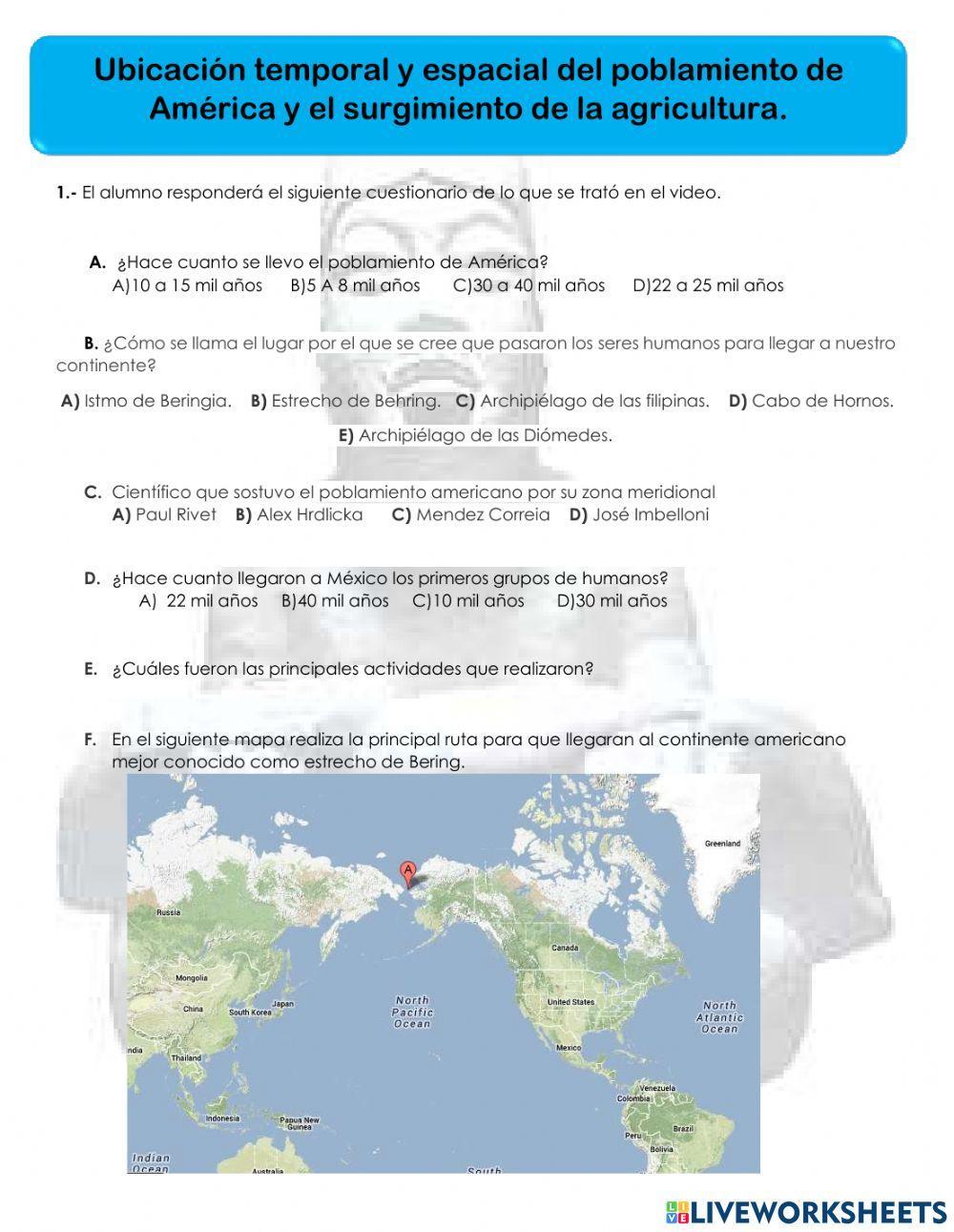 Ubicación temporal y espacial del poblamiento de América y el surgimiento de la agricultura.