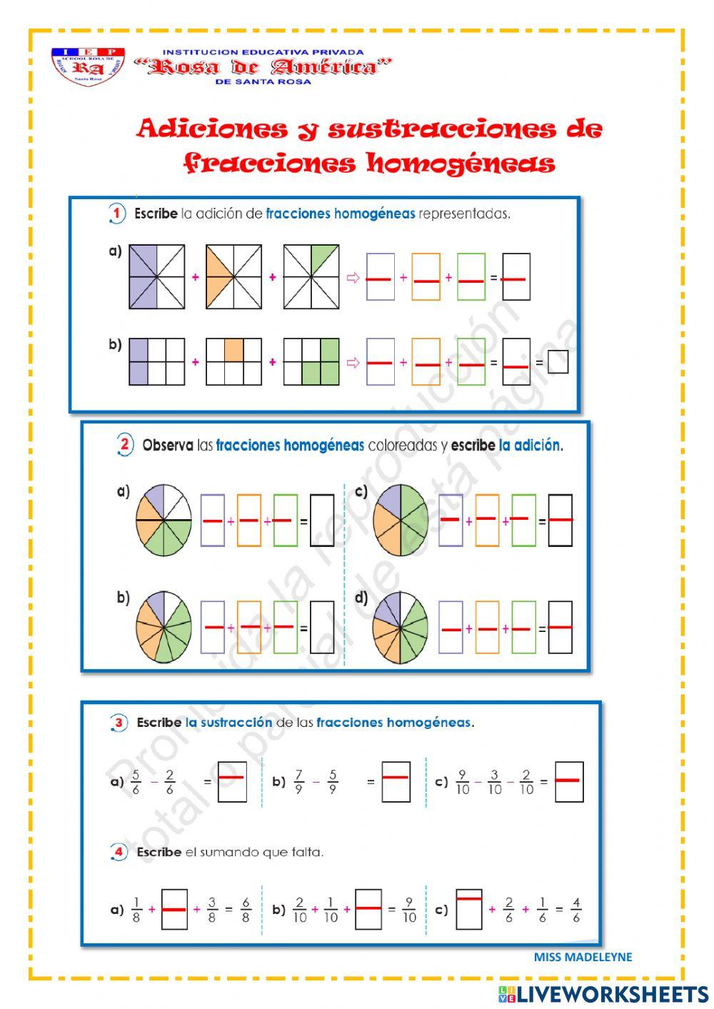 Adiciones y sustracciones de fracciones heterogéneas