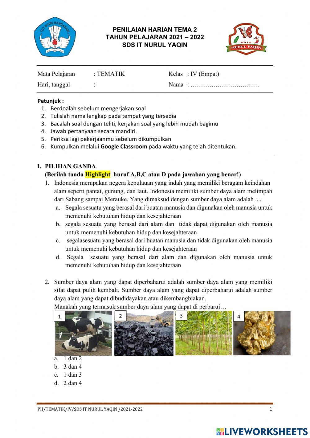 Daily test sumber daya alam