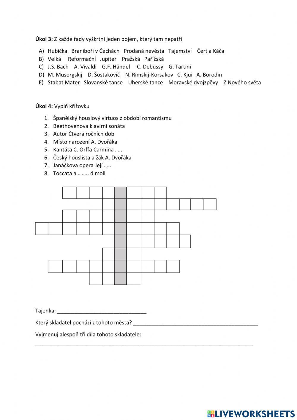 Pracovní list - HUDEBNÍ SKLADATELÉ