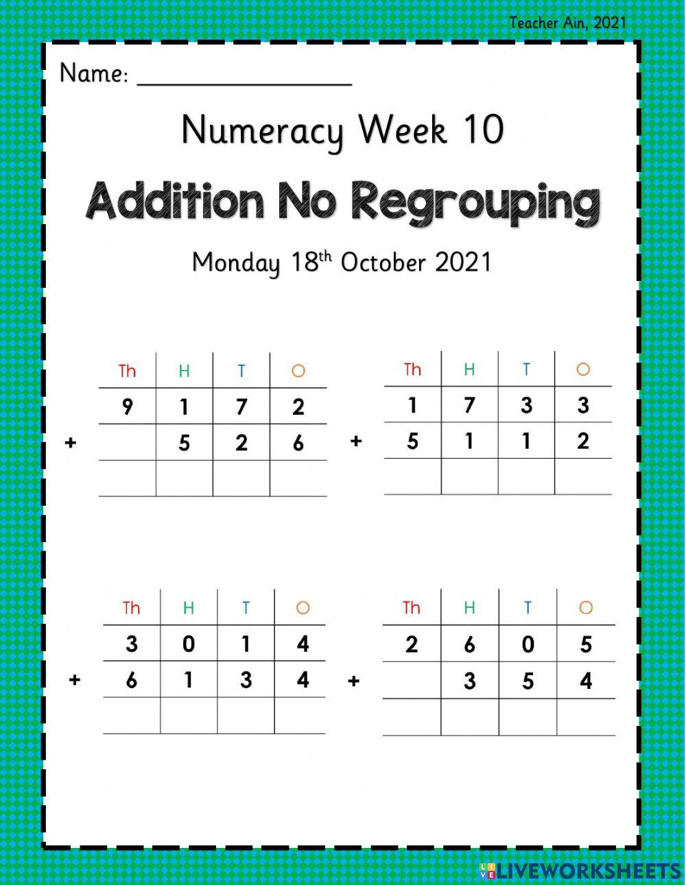 Addition with No Regrouping Addition with No Regrouping