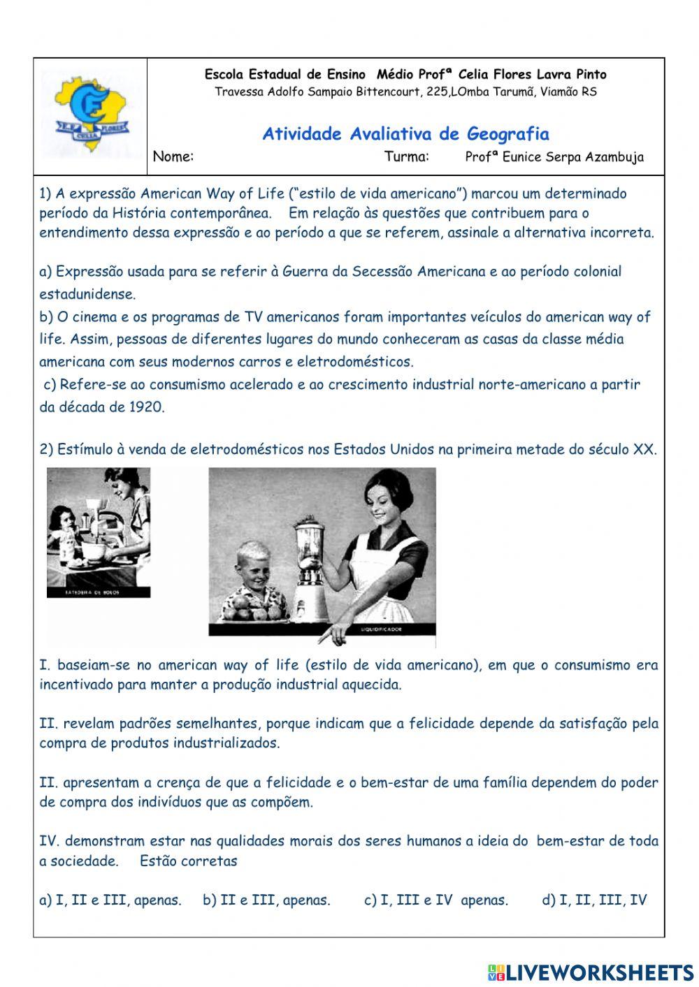 Atividade Avaliativa 8º Ano