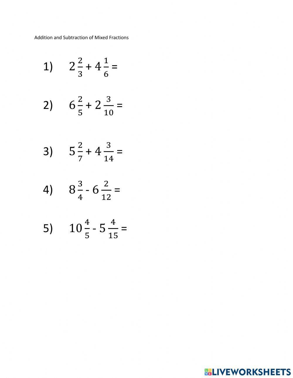 Addition and subtraction of mixed fractions