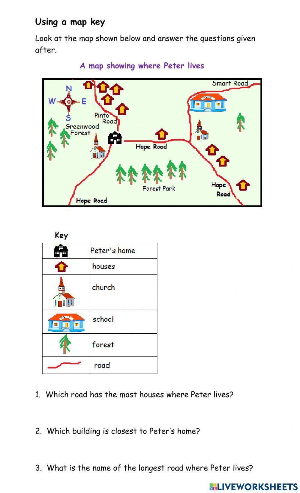 Using a map key worksheet | Live Worksheets Using a map key worksheet | Live Worksheets