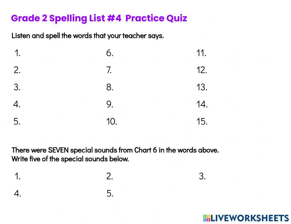 Grade 2 Spelling List 4 Practice Quiz