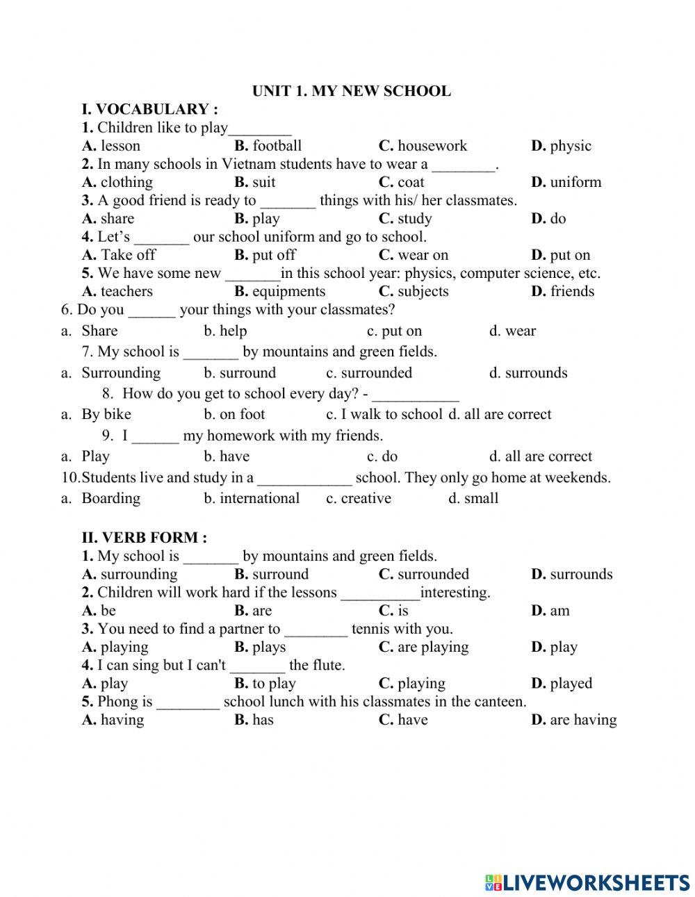 Unit 1. My new school