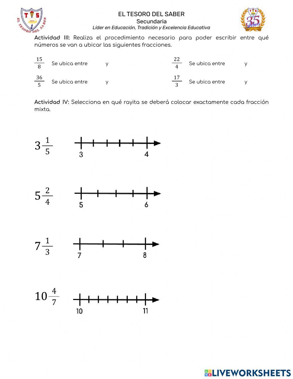 Ejercicios de recta numérica