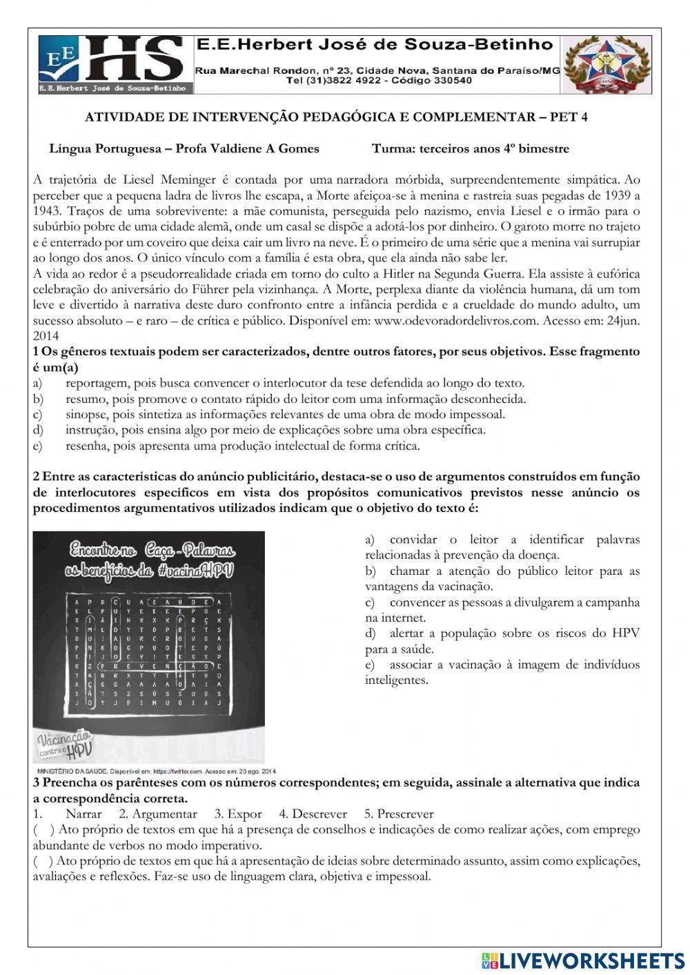 Atividade de intervenção pedagógica