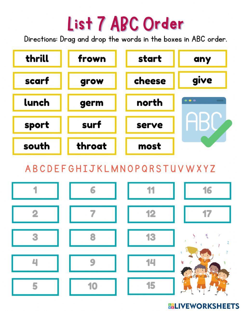 Spelling List 7 ABC Order