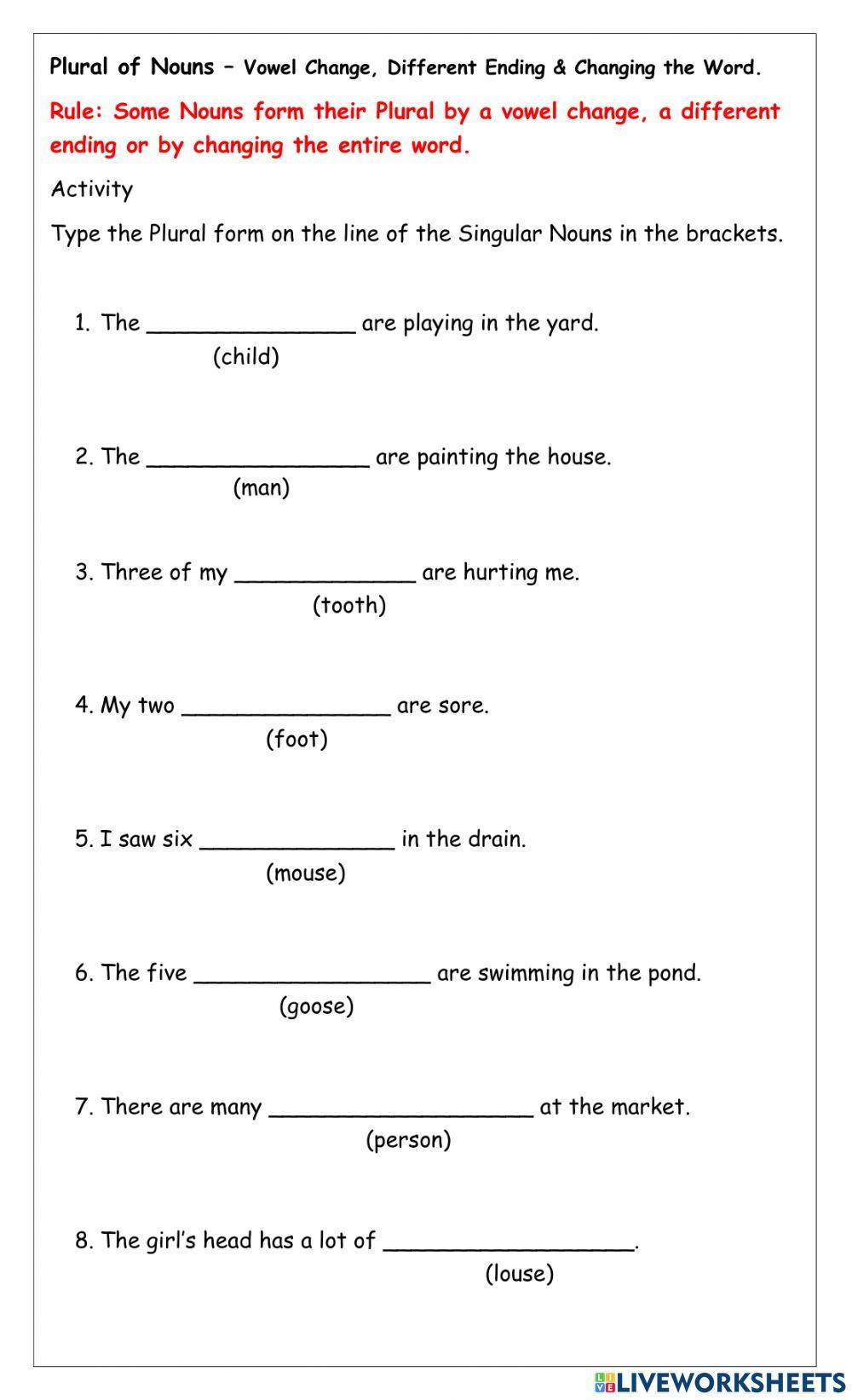 Plural of Nouns - Vowel Change Plural of Nouns - Vowel Change