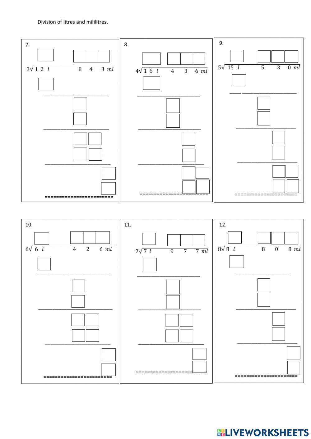 Division of litres and mililitres