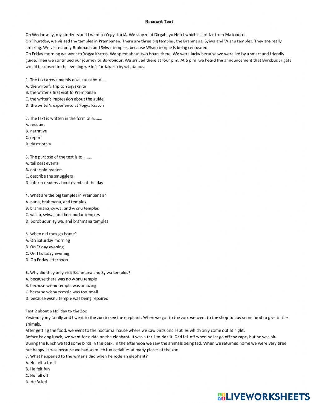 Wokrksheet recoun text