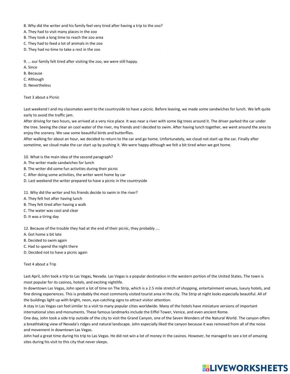 Wokrksheet recoun text