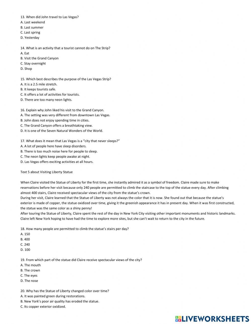 Wokrksheet recoun text