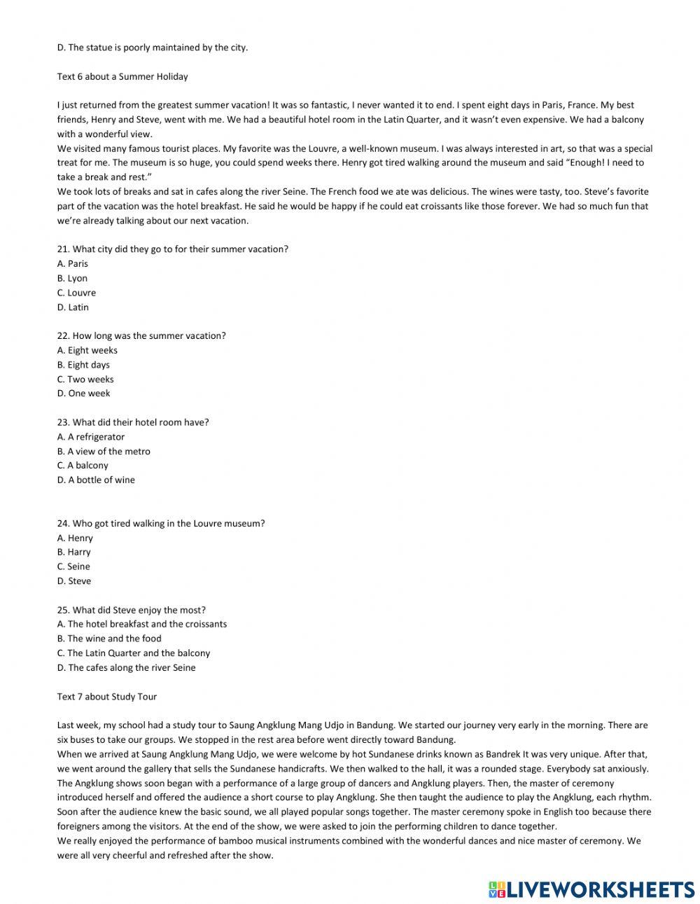 Wokrksheet recoun text