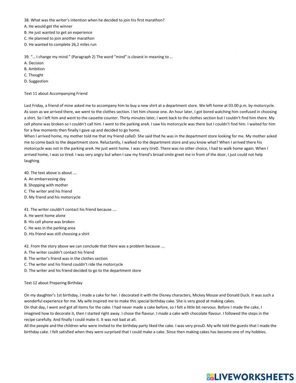 Wokrksheet recoun text