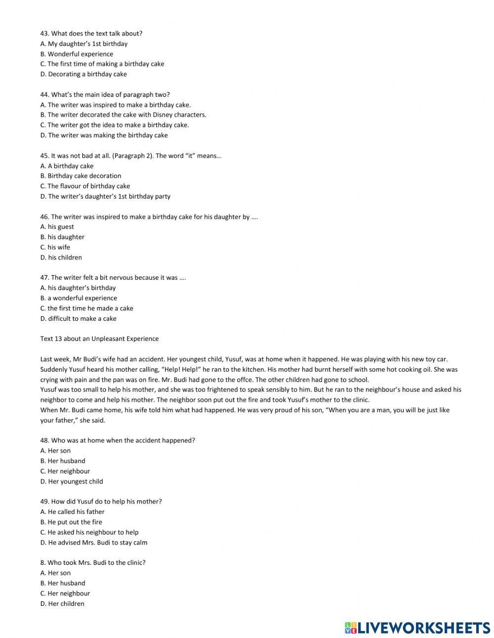 Wokrksheet recoun text
