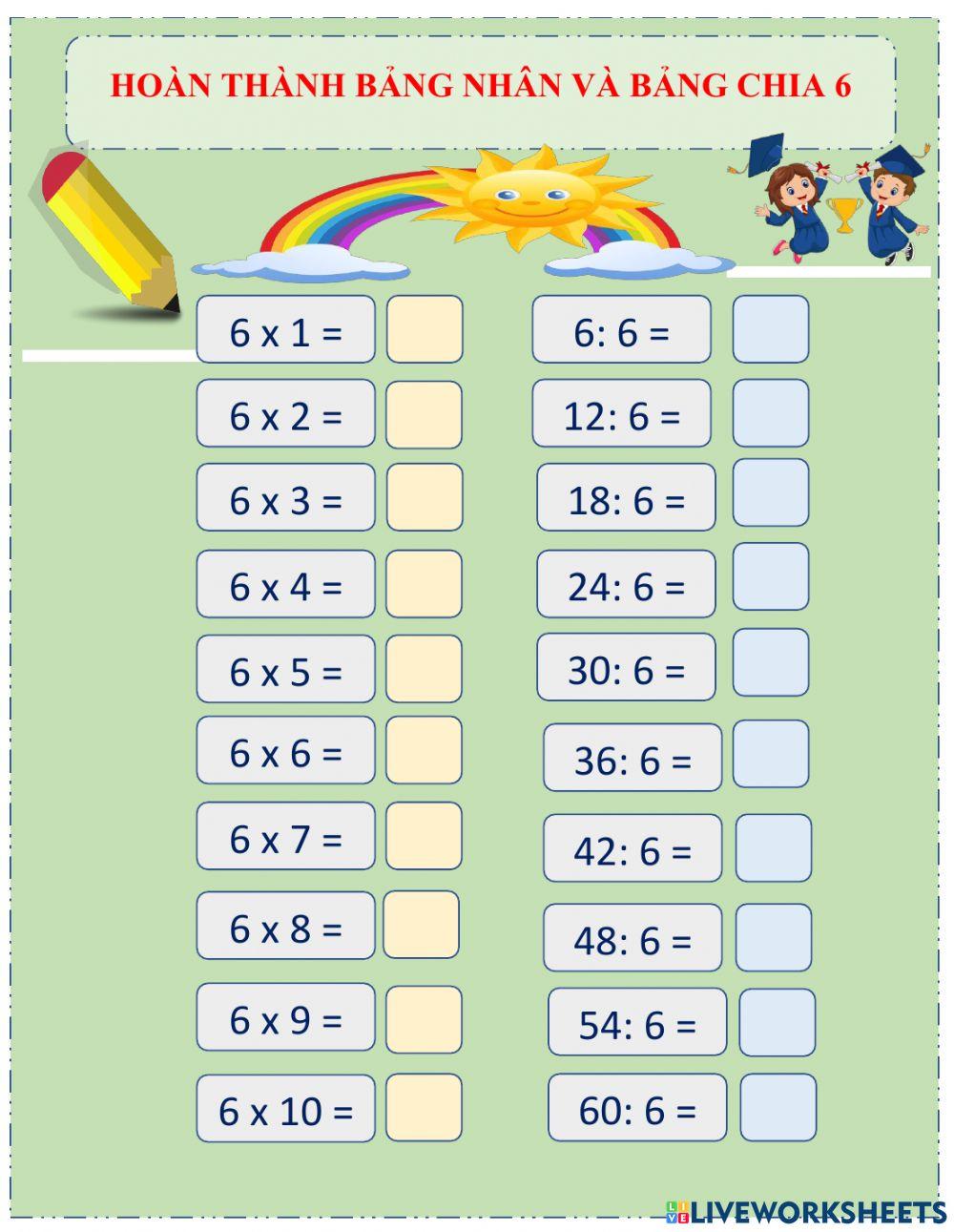 Bảng nhân chia 6