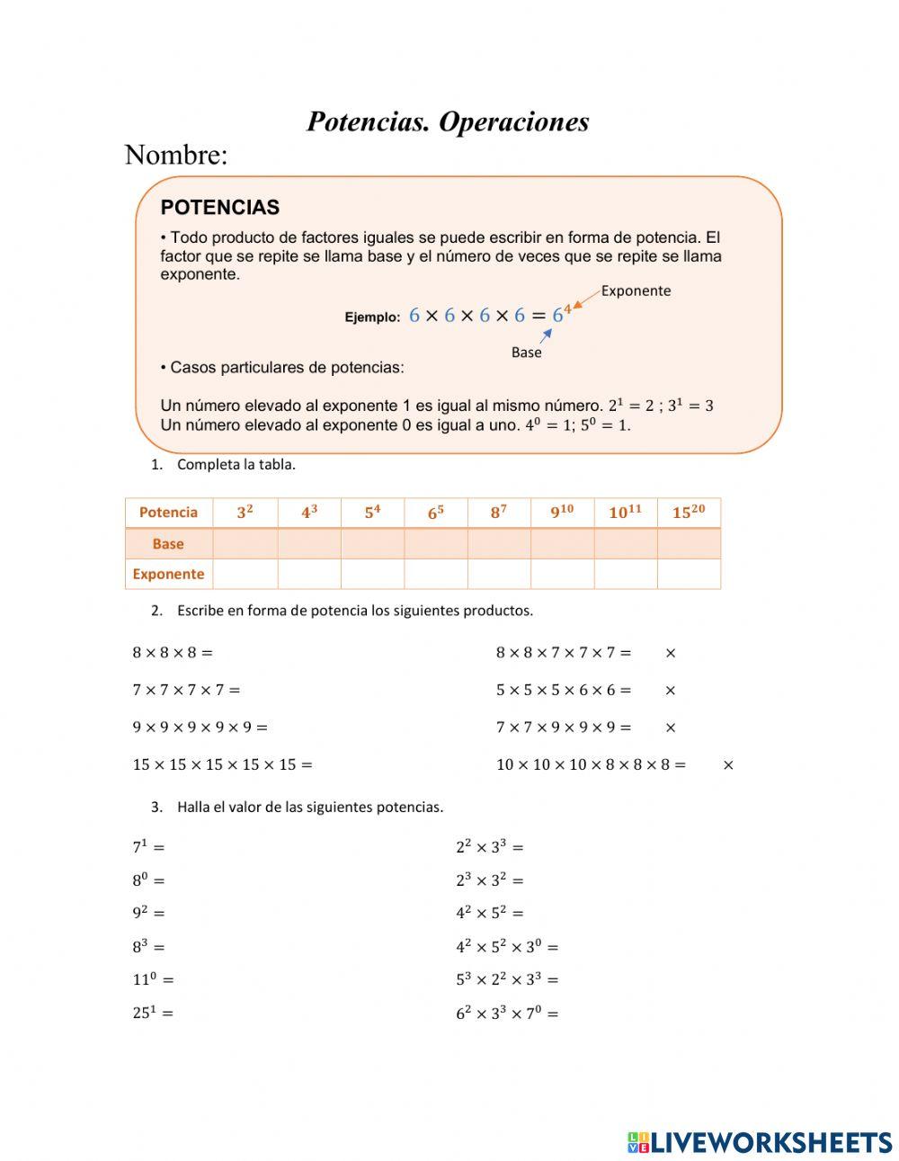 Potencias Operaciones