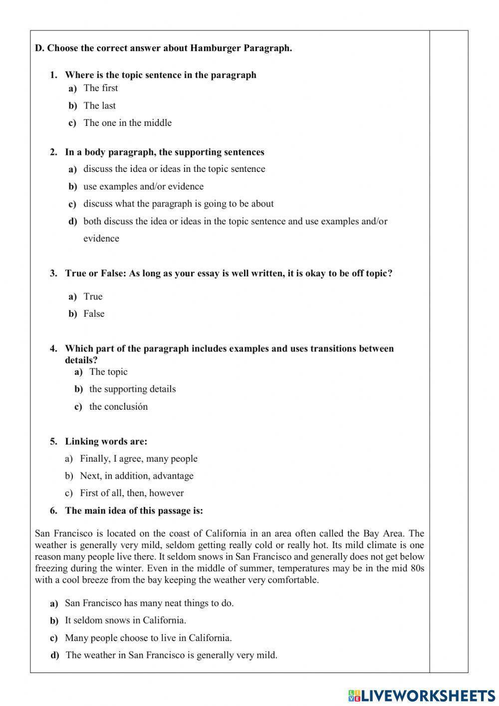 Ejercicio online Hamburger Paragraph-1stBGU