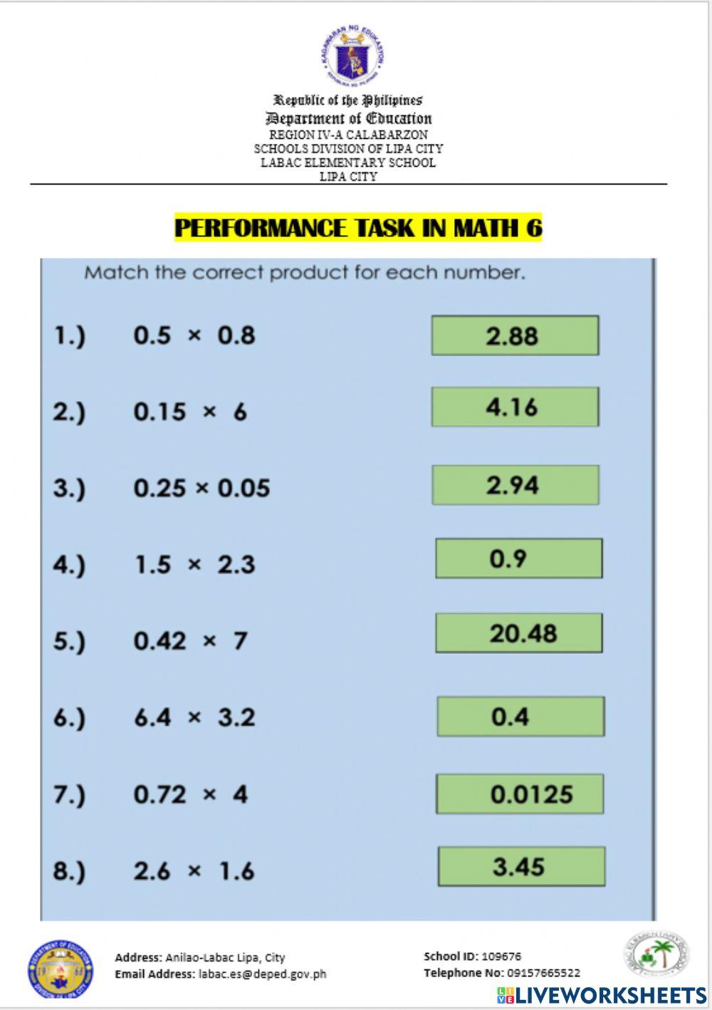Performance task in math 6 q1 week 5 6 4019098