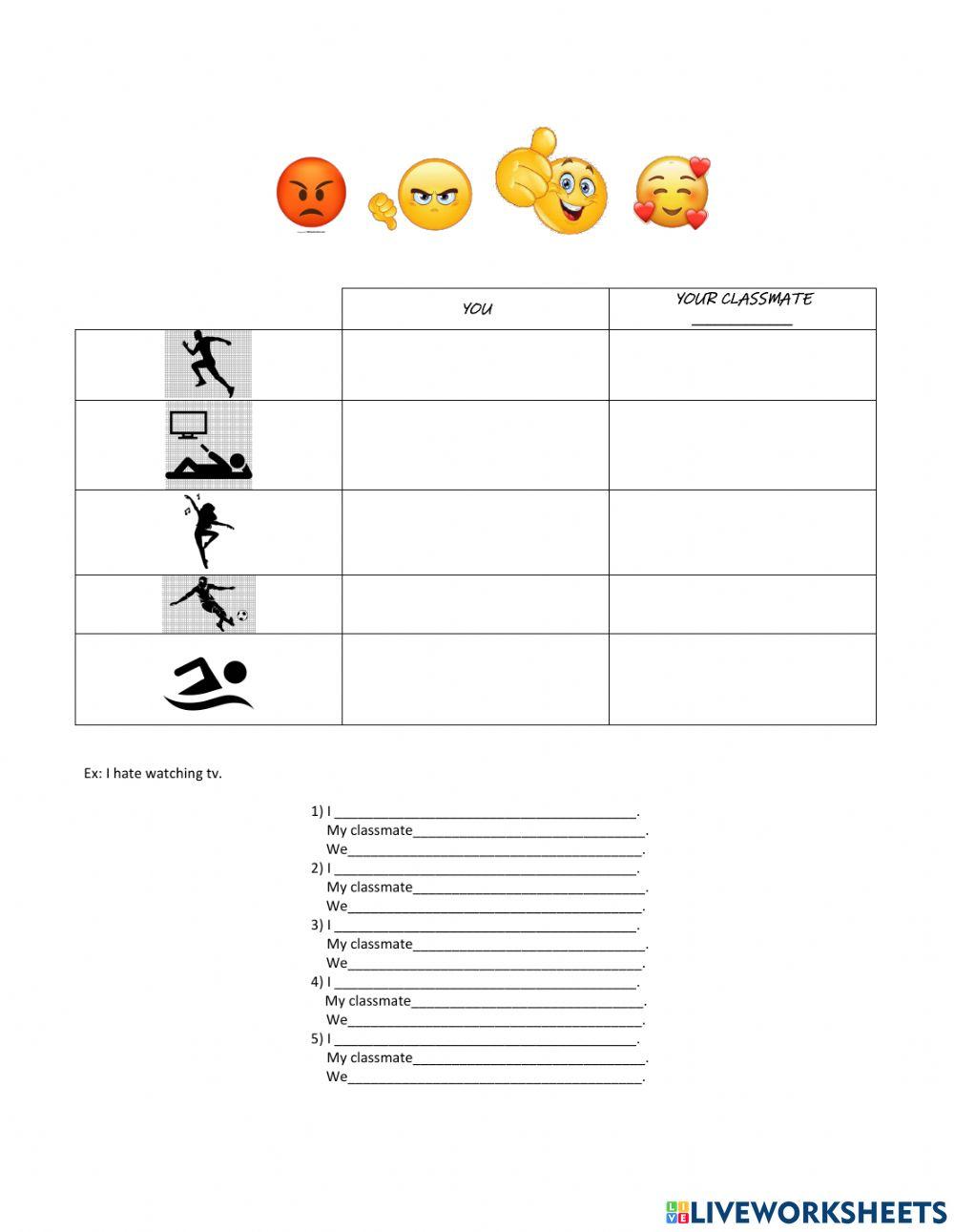 Love-like-hate + -ing worksheet | Live Worksheets