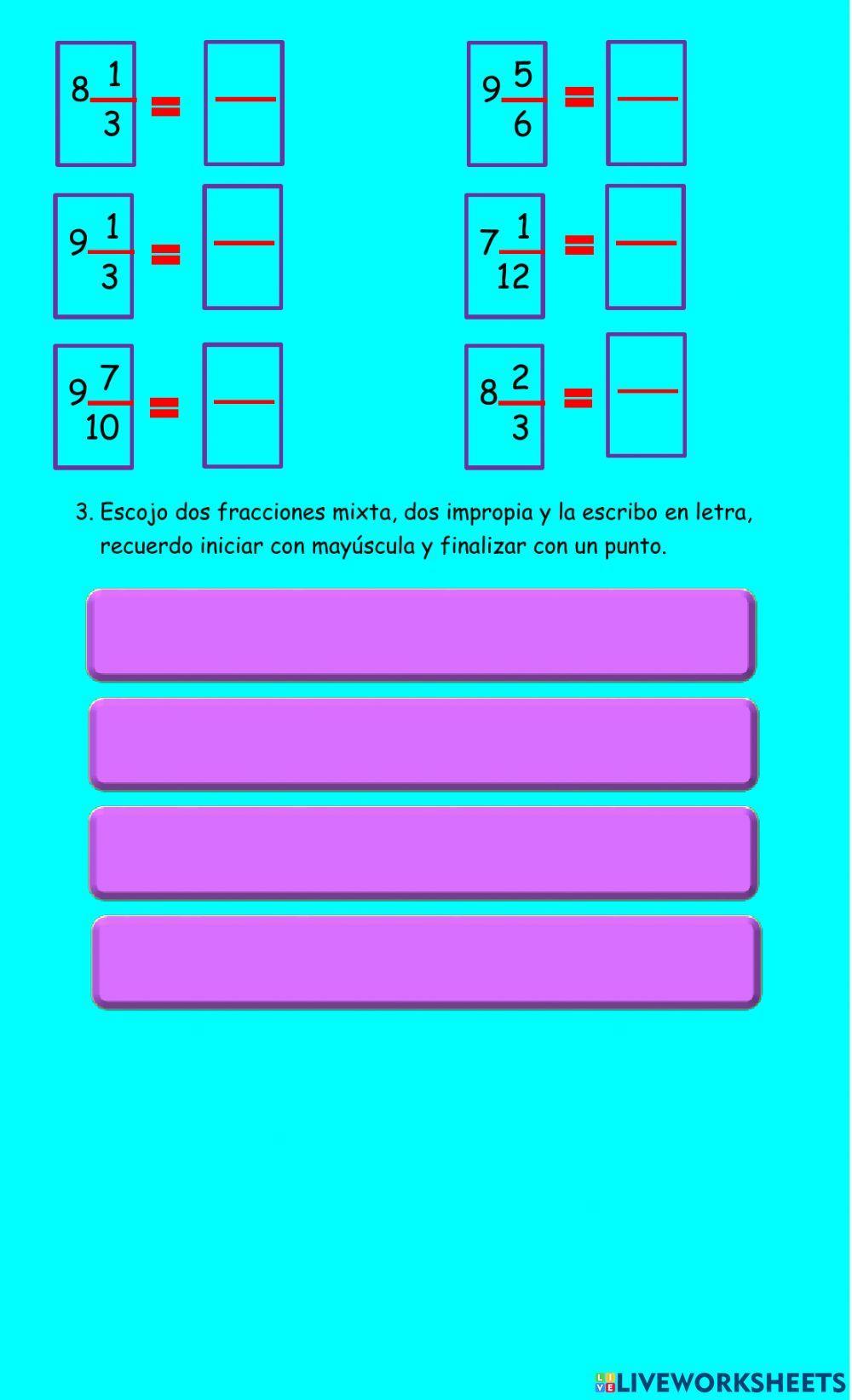 Conversión de fracciones impropias a mixta.