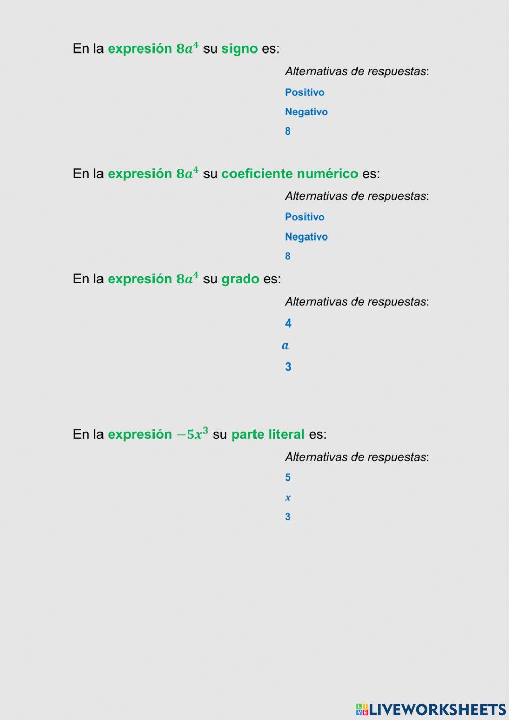 Expresiones algebraicas