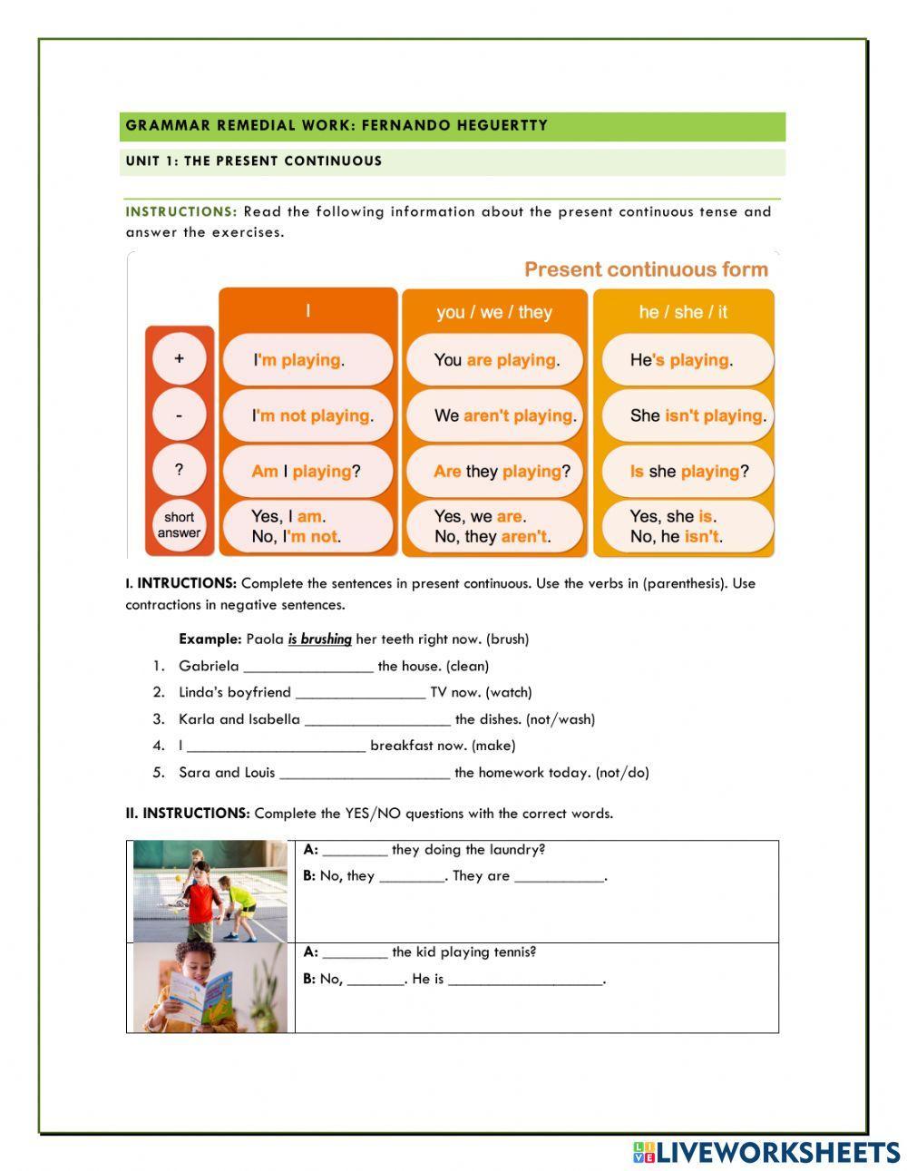 Remedial worksheet grammar units 1 and 2