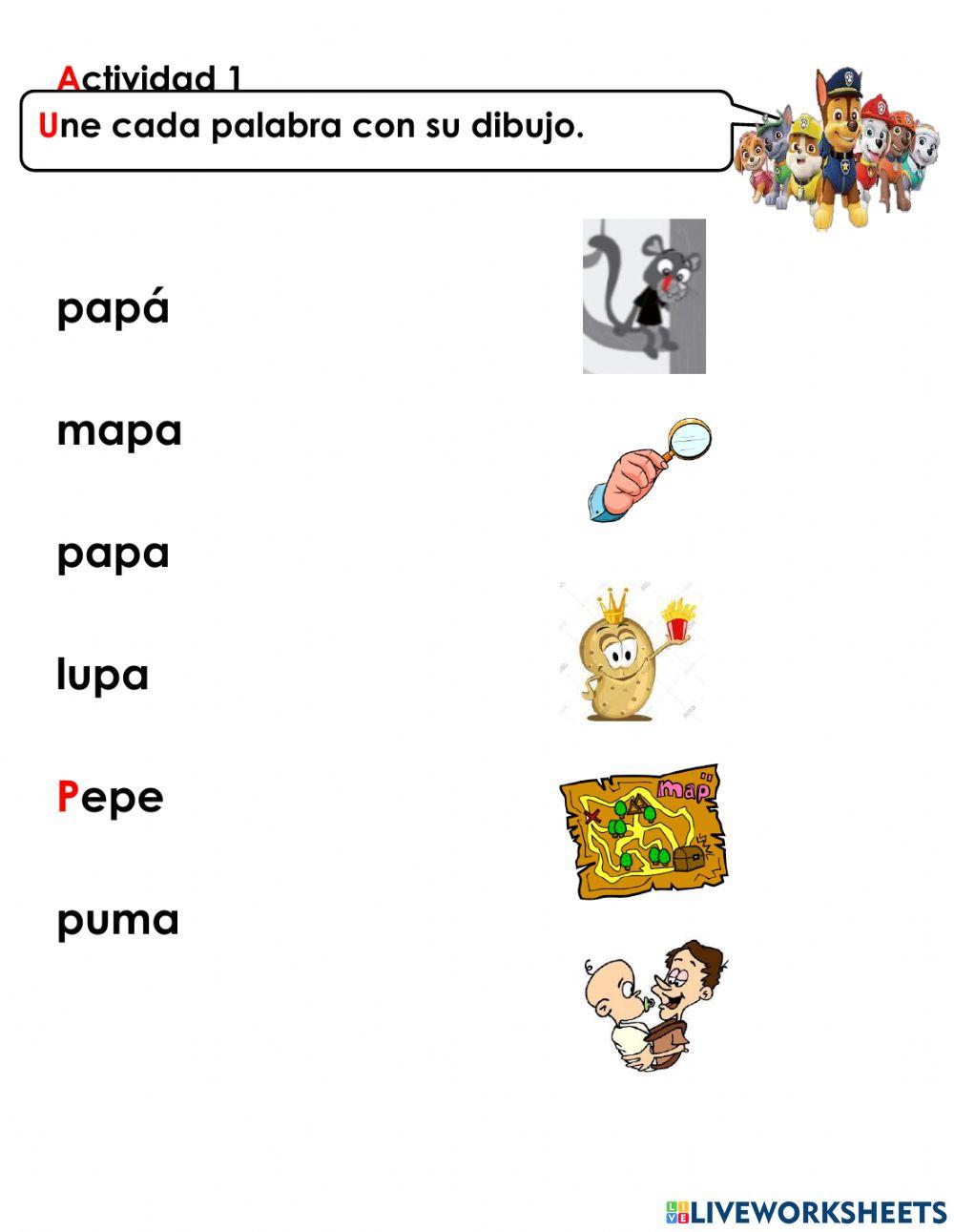 Actividad 1 unir palabras con dibujo