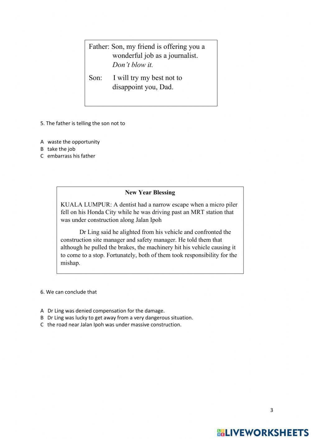 Reading & Use of English(Paper 1) Part 1-3