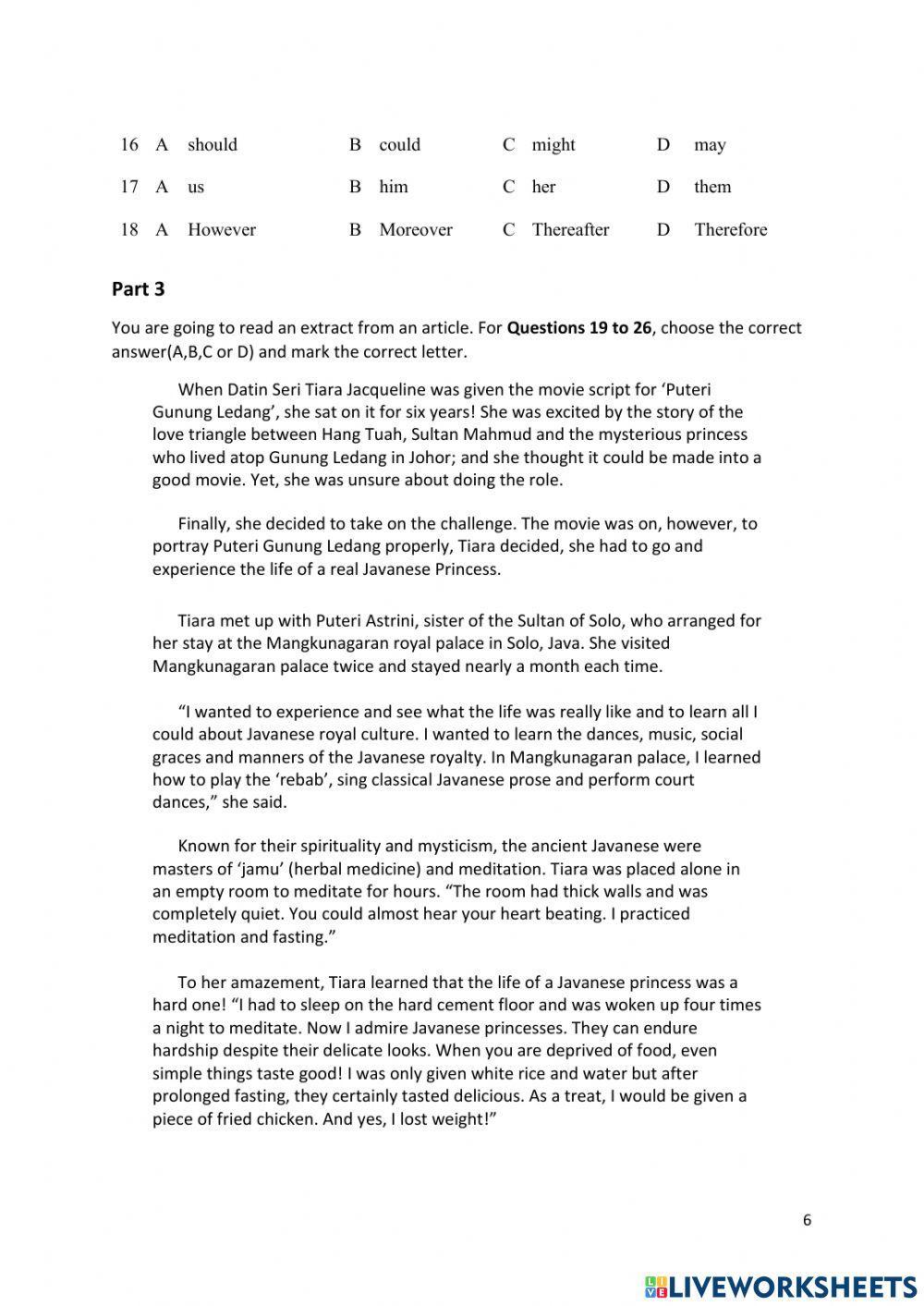 Reading & Use of English(Paper 1) Part 1-3