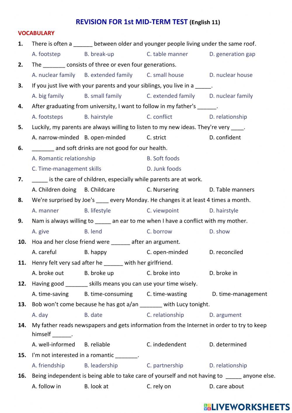 E11 - 1st Mid-term practice (Vocab)