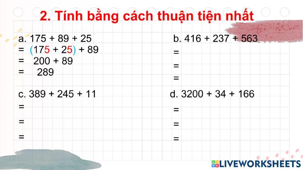 Ôn tập tính chất phép cộng