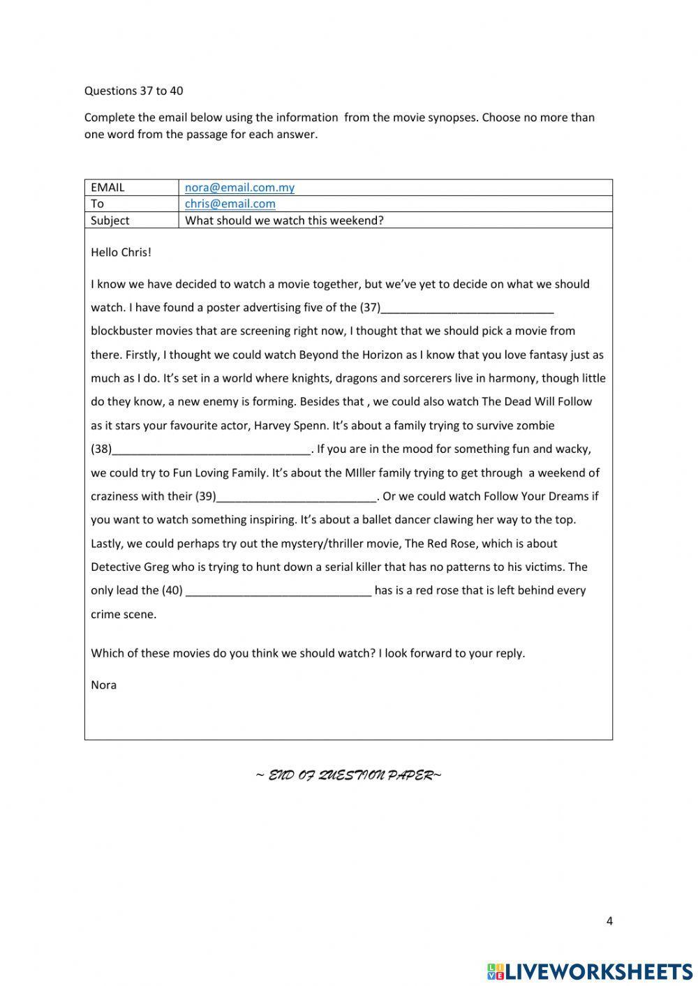 Reading & Use of english (Paper 1) Part 4-5