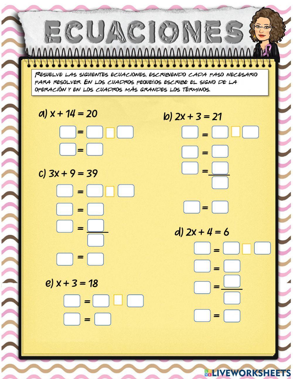 Ecuaciones de p… | Free Interactive Worksheets | 1538593, image size:1000x1291